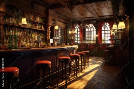 Traditional or style bar or pub interior. Generative AI