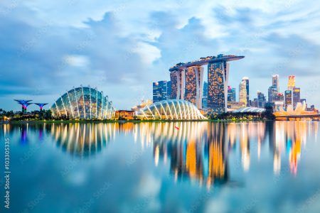 Singapore Skyline And View Of Marina Bay At Night